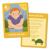 Mindfulness játékkártyák gyerekeknek magyar nyelvű társasjáték „A teknős páncélja” testpásztázó gyakorlata, amely segít a testi érzések tudatosításában, a feszültség oldásában és az önszabályozás fejlesztésében.