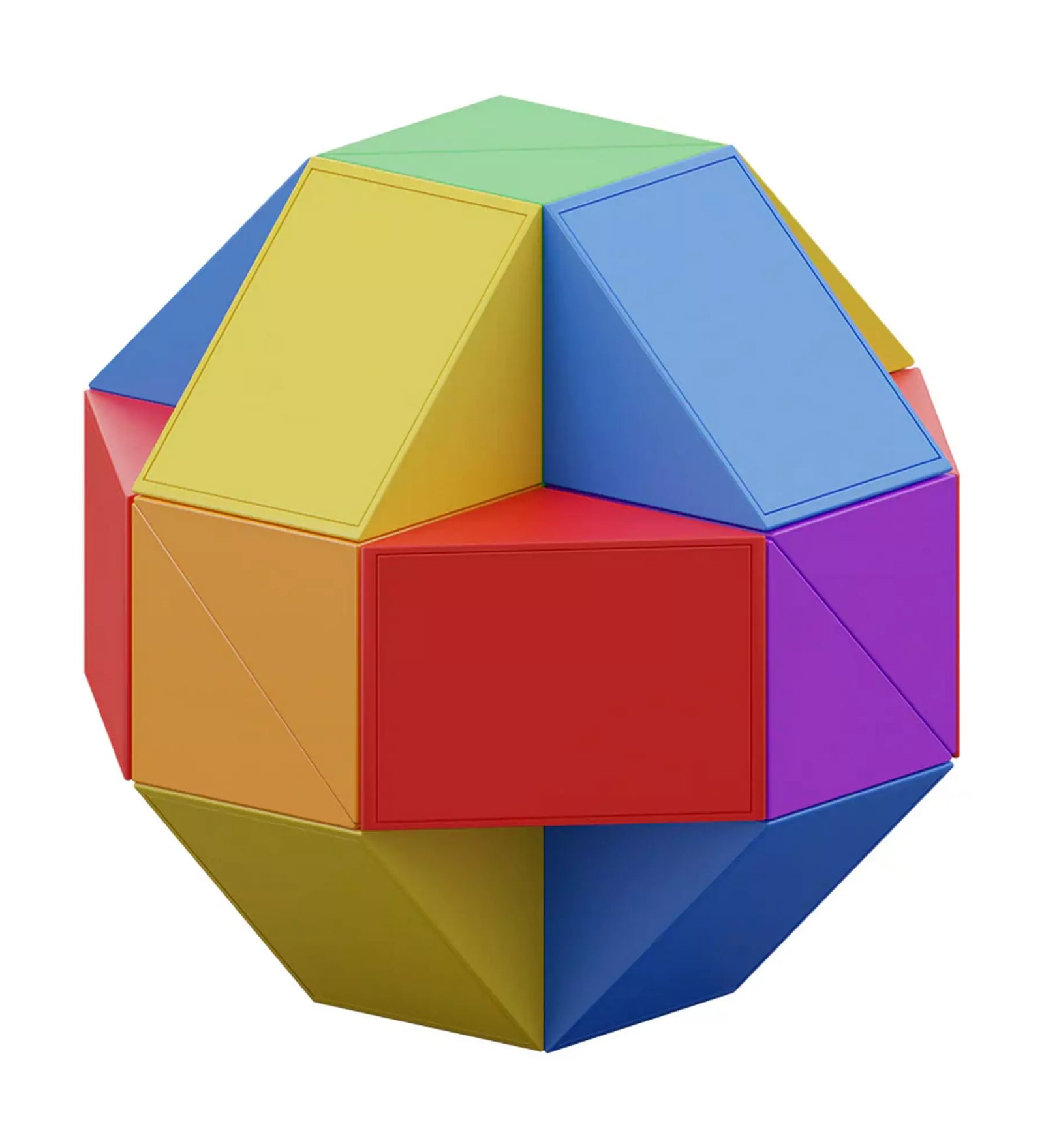 Moyu Nexcube Cobra gömb alakban – A Moyu Nexcube Cobra egyik lehetséges formája, egy színes gömb alakú kirakott változat.