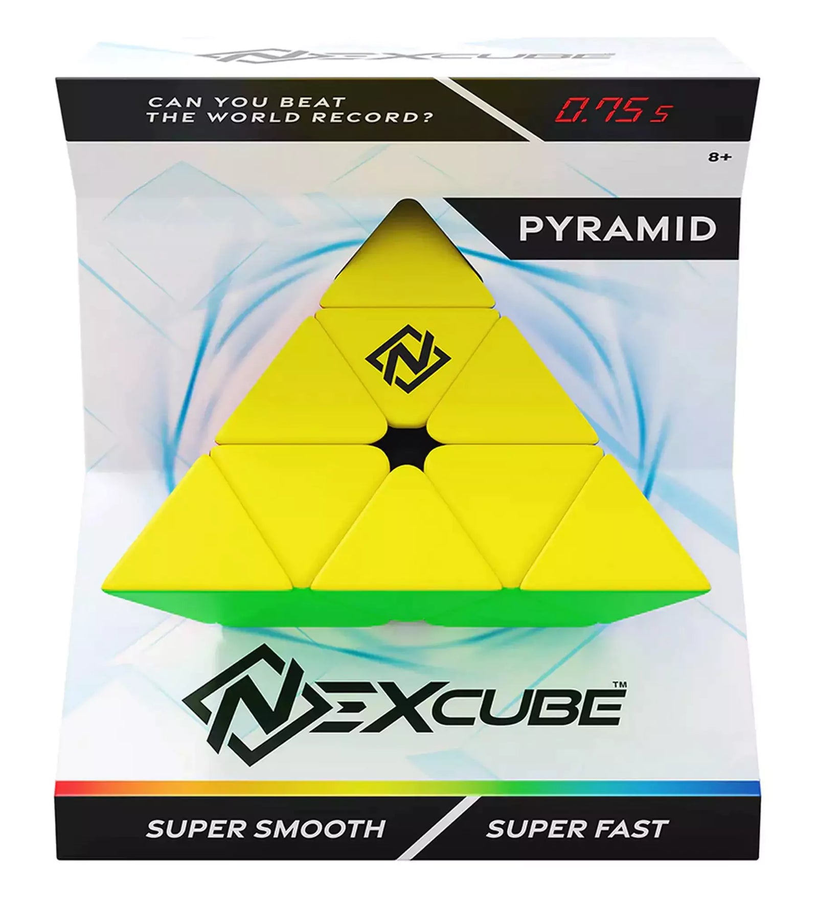 Moyu Nexcube Pyramid csomagolásban, a „Super Smooth” és „Super Fast” jelölésekkel. Fejleszti a logikai gondolkodást és sebességi kirakásra optimalizált.