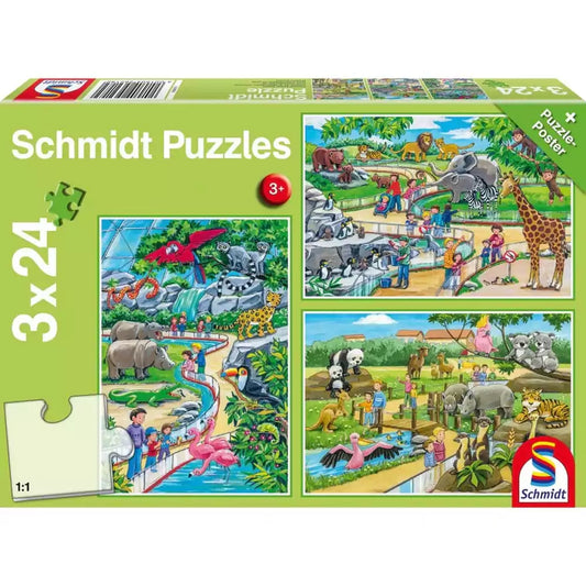 Puzzle Schmidt: Egy nap az állatkertben, 3 x 24 darab + Ajándék poszter