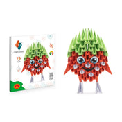 A 3D Origami – Eper figura (Alexander) szett doboza és a kész, piros-zöld színű, mosolygós papírfigura látható egymás mellett, bemutatva az elkészült modell formáját.
