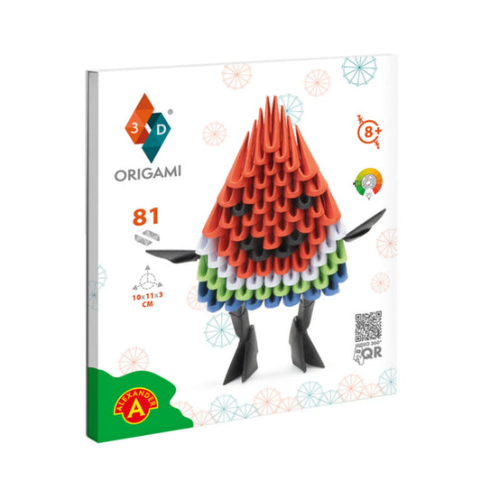 Origami 3D Görögdinnye 81 darabos kreatív papírhajtogató készlet doboza, amely színes modulokkal és részletes leírással segíti a figurakészítést.