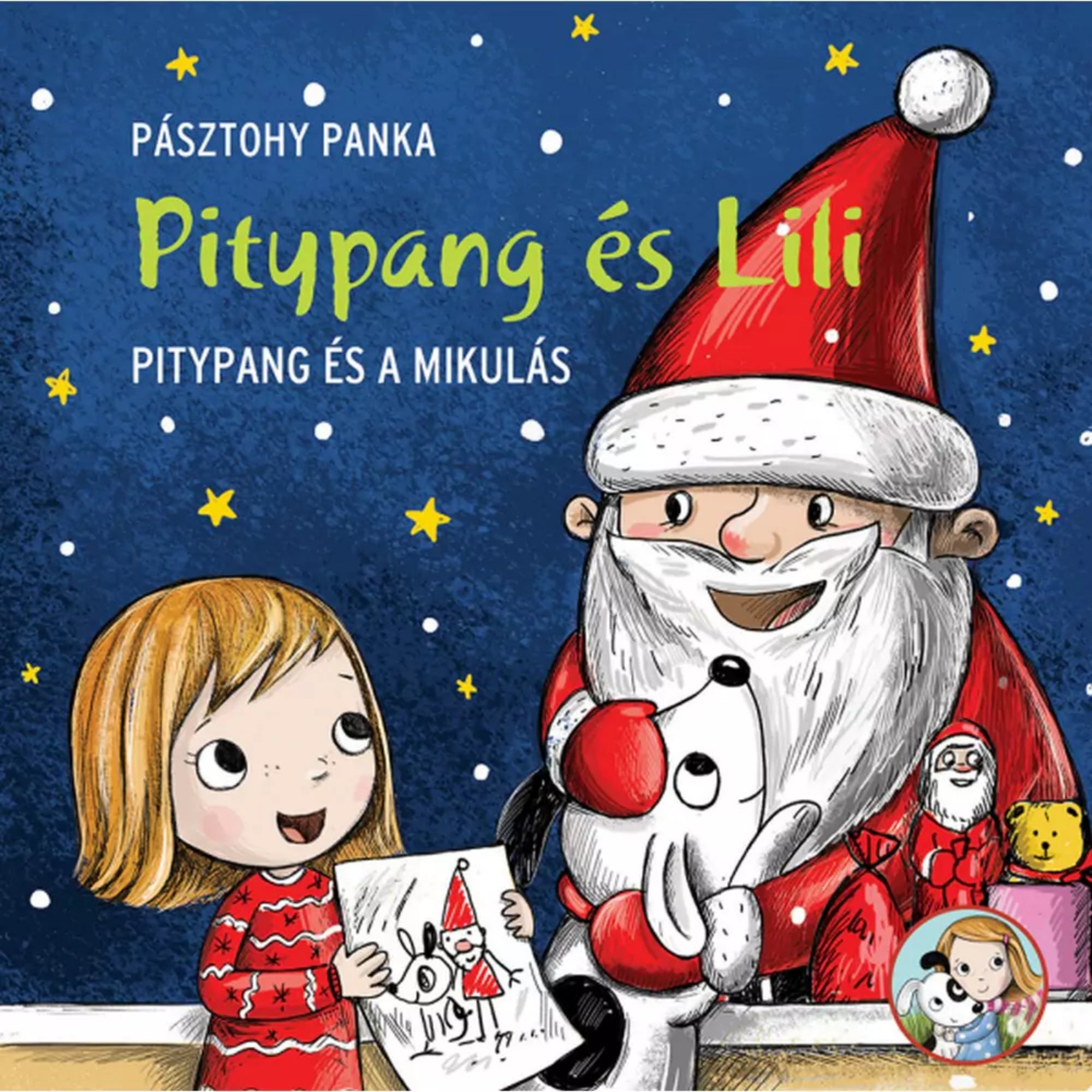 Pitypang és Lili: Pitypang és a Mikulás borítója, amelyen Lili és Pitypang találkoznak a Mikulással, karácsonyi hangulatot idézve.