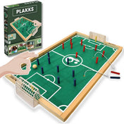 Plakks Football játéktábla piros és kék játékosokkal, két kapuval.