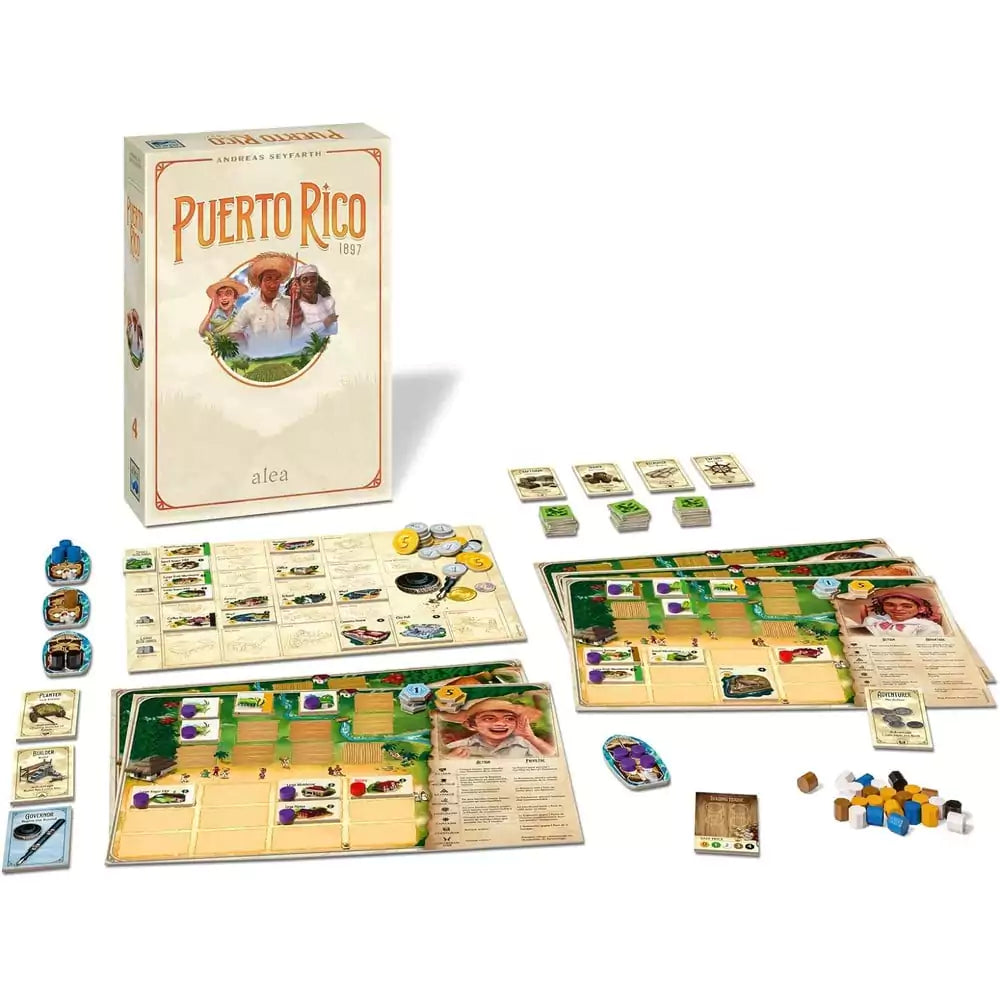 Puerto Rico 1897 - Angol nyelvű társasjáték doboza és tartozékok