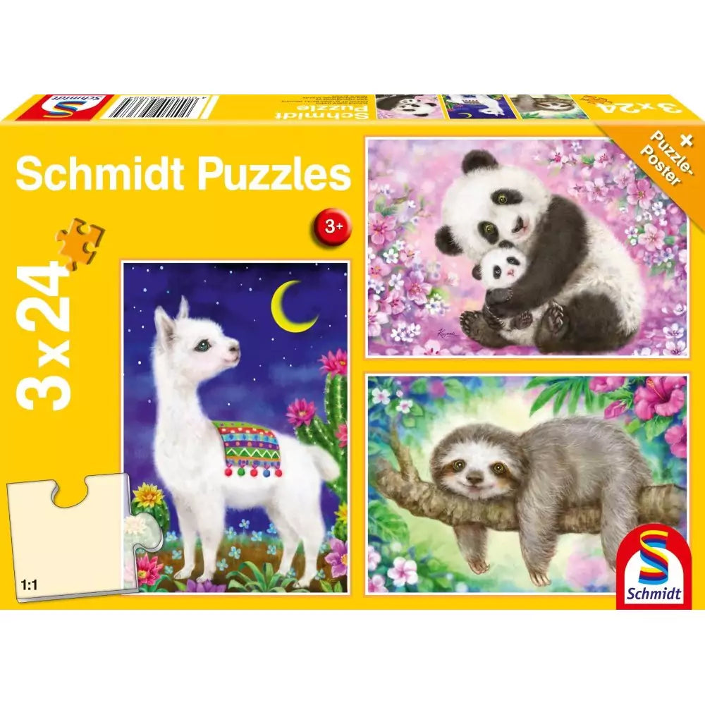 Puzzle Schmidt: Panda, Láma, Lajhár, 3 x 24 darabos, doboz eleje