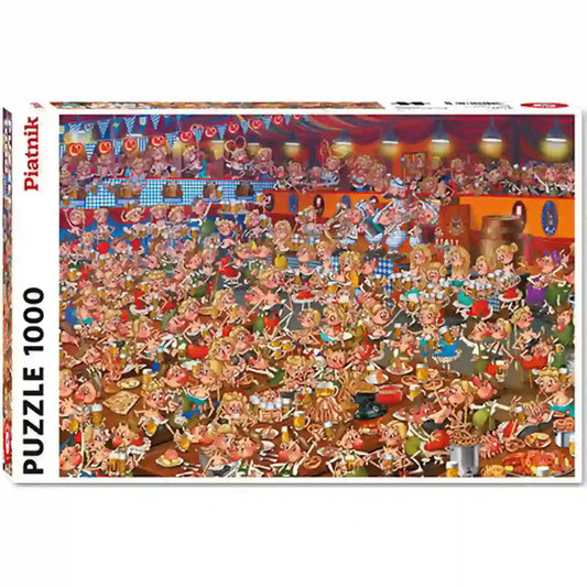 Piatnik Beer Festival Illustration - François Ruyer 1000 darabos puzzle dobozképe, humoros sörfesztivál jelenettel, sok szereplővel és részletgazdag rajzstílussal.