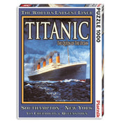 Piatnik Titanic 1000 darabos puzzle dobozképe, klasszikus retro plakát grafikával, amely a legendás Titanic óceánjárót mutatja Southampton és New York útvonalán.