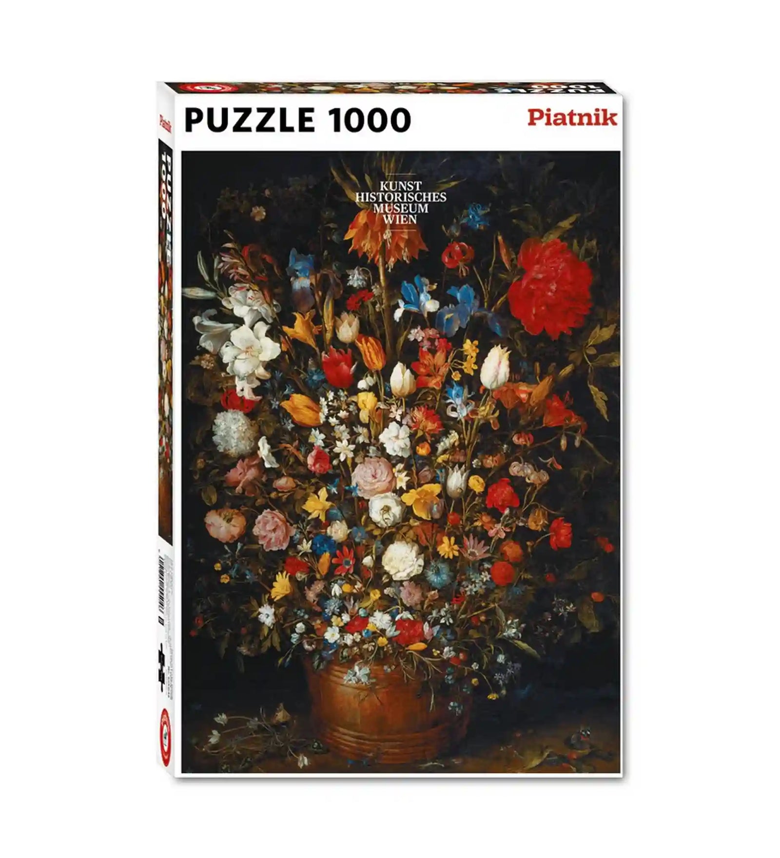 Piatnik Flower Still Life - Jan Brueghel the Elder 1000 darabos puzzle dobozképe, klasszikus flamand virágcsendélet festménnyel és részletgazdag virágkompozícióval.