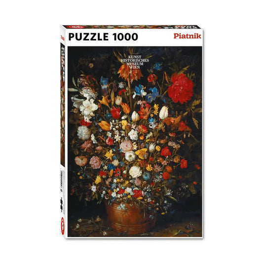 Piatnik Flower Still Life - Jan Brueghel the Elder 1000 darabos puzzle dobozképe, klasszikus flamand virágcsendélet festménnyel és részletgazdag virágkompozícióval.