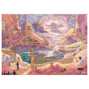 Zac Kinkade 1000 darabos Schmidt puzzle kirakott képe, égi birodalommal, pasztellszínű felhőkkel, angyalfigurákkal és részletgazdag mennyei városképpel
