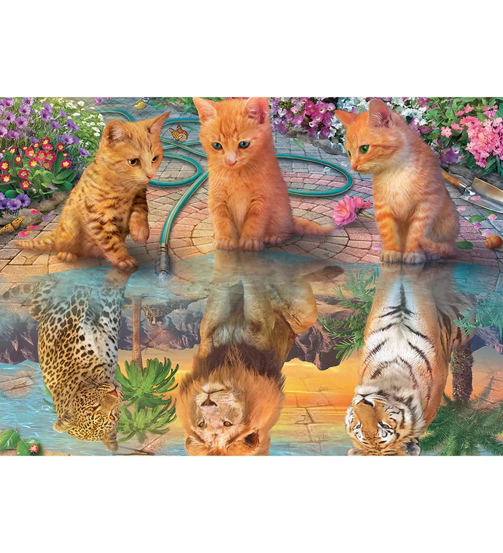 Puzzle Schmidt Amikor nagy leszek kirakó teljes képe, ahol a kiscicák tükörképében egy leopárd, egy oroszlán és egy tigris jelenik meg.