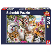 Puzzle Schmidt Cat selfie 500 darabos kirakó doboza, vidám cicák közös szelfijével, élénk színekkel és prémium megjelenéssel