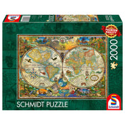 „Puzzle Schmidt: A Föld teremtményei – 2000 darabos kirakó doboza, színes világtérképpel és állatokkal illusztrálva.”