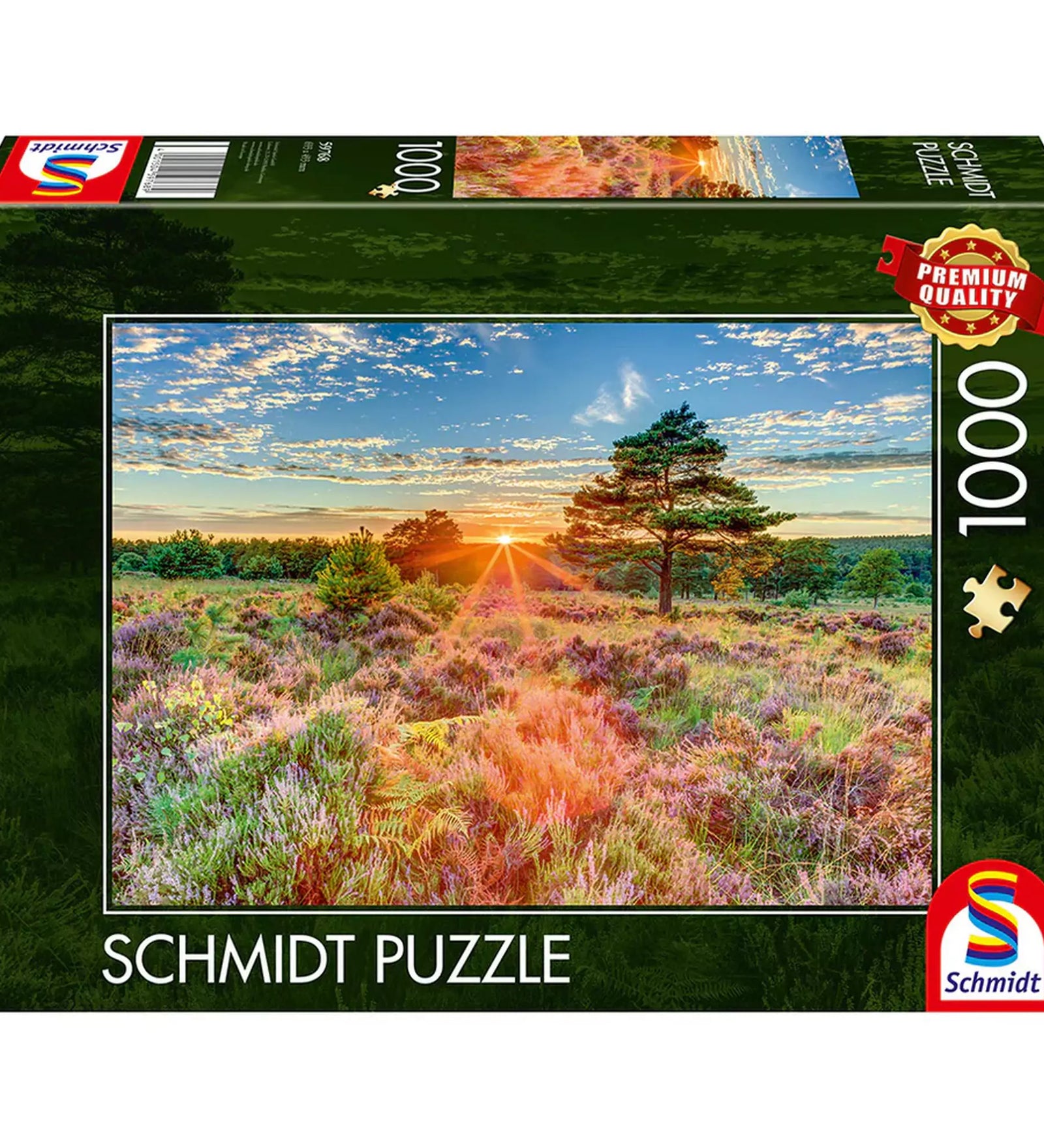 Puzzle Schmidt Naplemente – 1000 darabos puzzle doboza varázslatos, színes tájképpel és lenyugvó nappal.