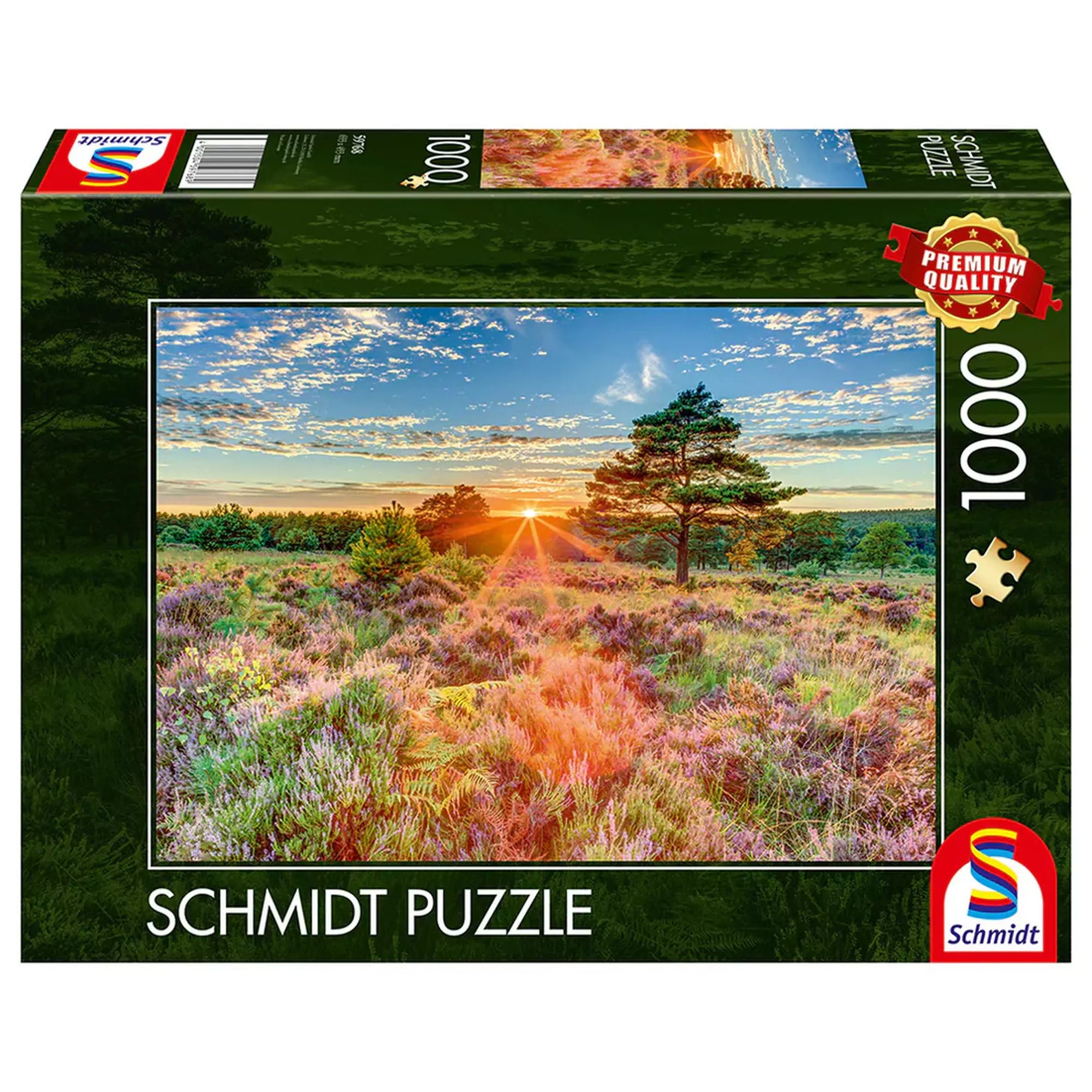 Puzzle Schmidt Naplemente – 1000 darabos puzzle doboza varázslatos, színes tájképpel és lenyugvó nappal.