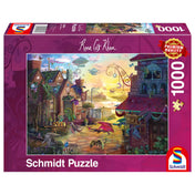 Schmidt Puzzle Rose Cat Khan Sárkányposta 1000 darabos doboz – színes illusztráció sárkányokkal, akik leveleket és csomagokat kézbesítenek egy mesebeli városban.