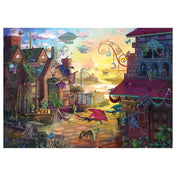 Schmidt Puzzle Rose Cat Khan Sárkányposta 1000 db – részletgazdag kirakó teljes képe, varázslatos táj sárkányokkal, épületekkel és fantasy hangulattal.