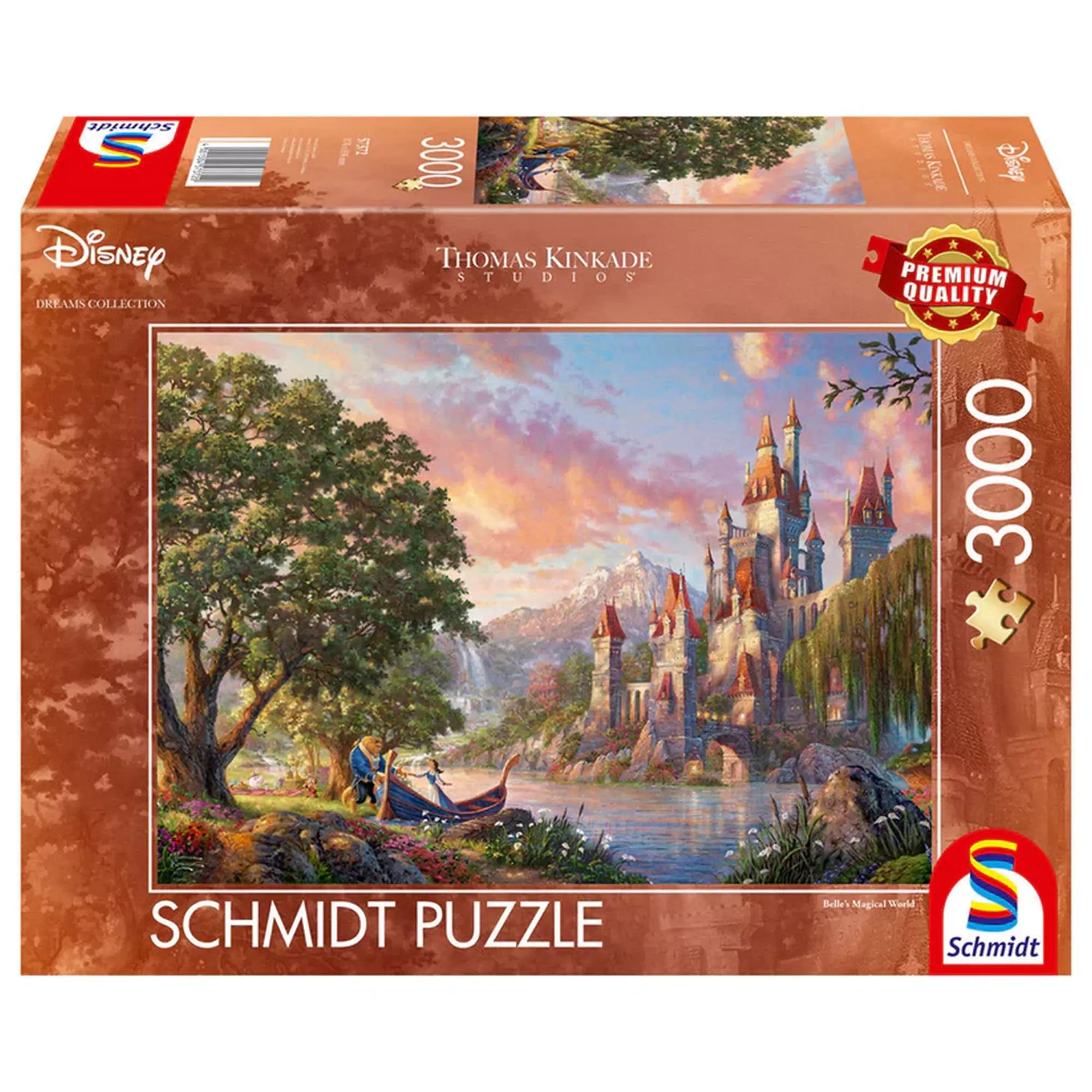 Puzzle Schmidt Thomas Kinkade, Disney Belle világa 3000 darabos doboza, amely Belle és a Szörnyeteg romantikus világát ábrázolja."