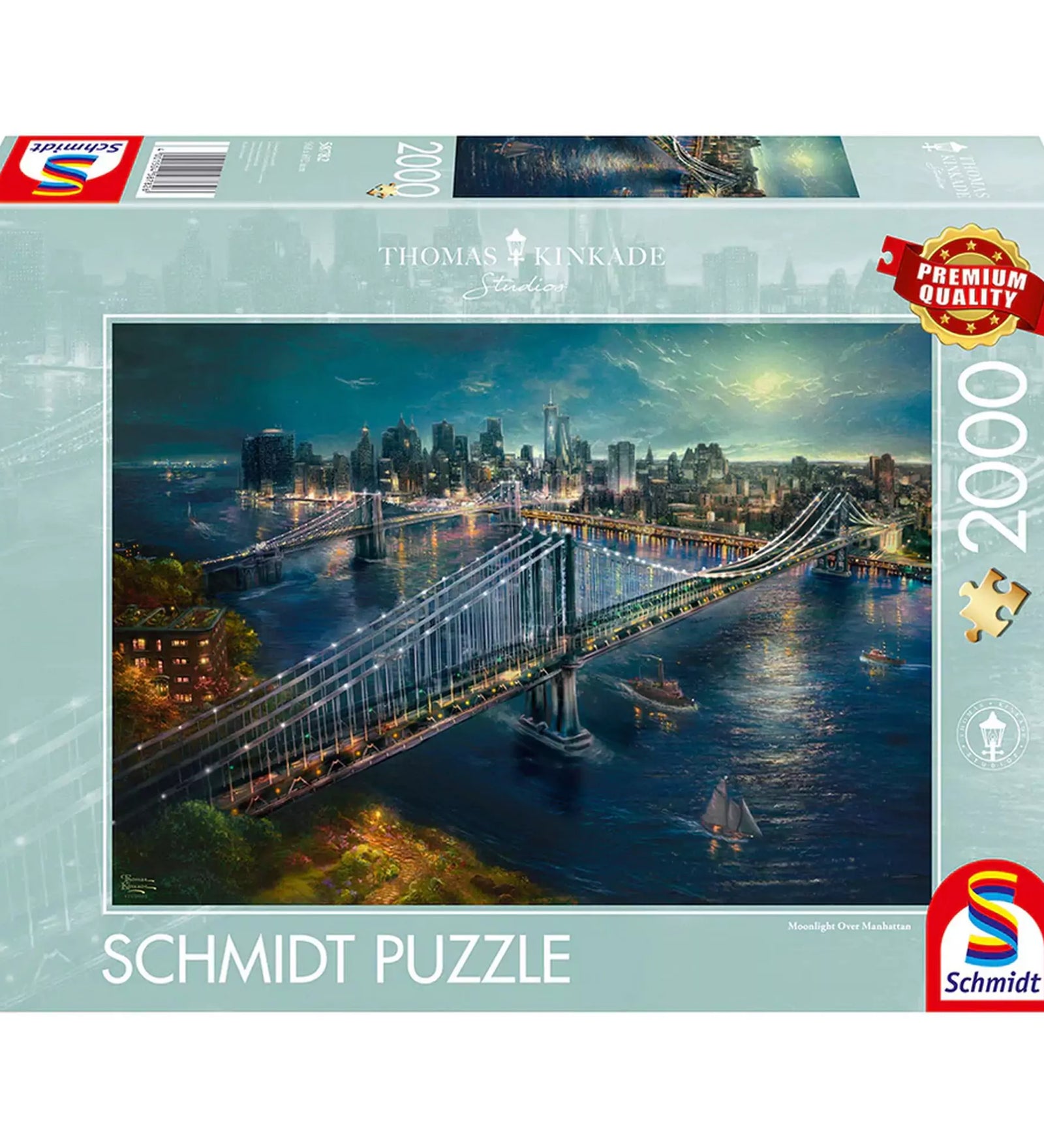 Puzzle Schmidt Thomas Kinkade Holdfény Manhattan felett doboza, 2000 darabos prémium minőségű kirakó.
