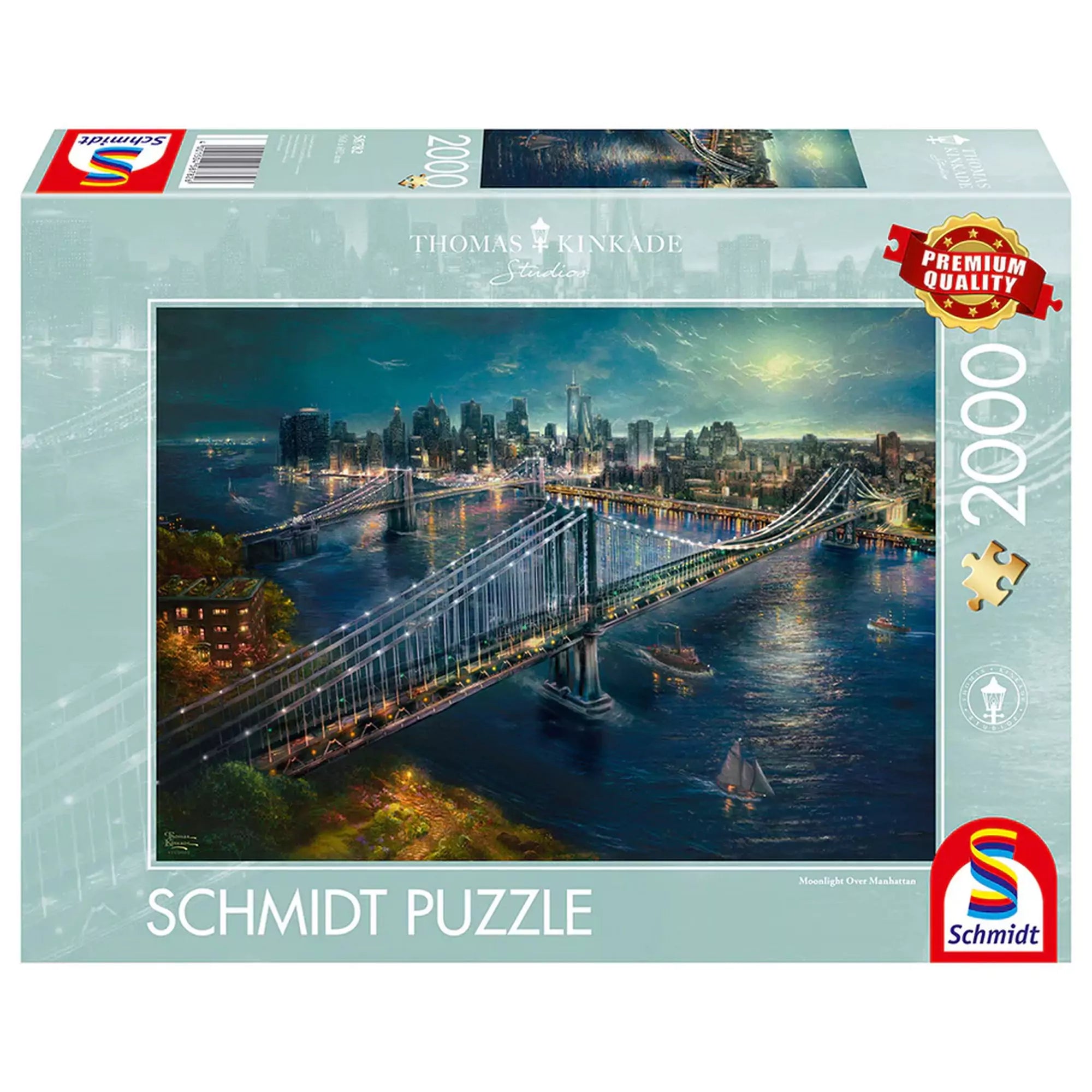 Puzzle Schmidt Thomas Kinkade Holdfény Manhattan felett doboza, 2000 darabos prémium minőségű kirakó.