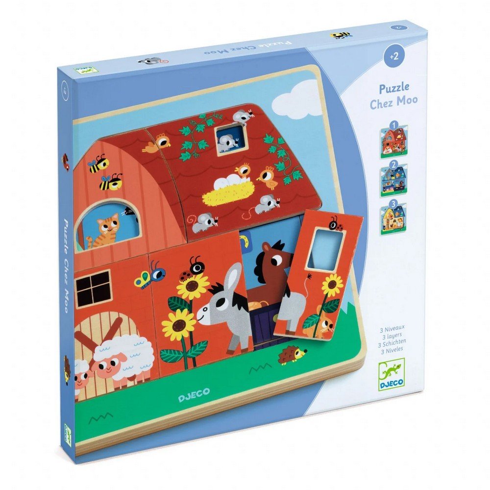 Djeco Az istálló lakói - Fa puzzle - Chez Moo - DJ01482