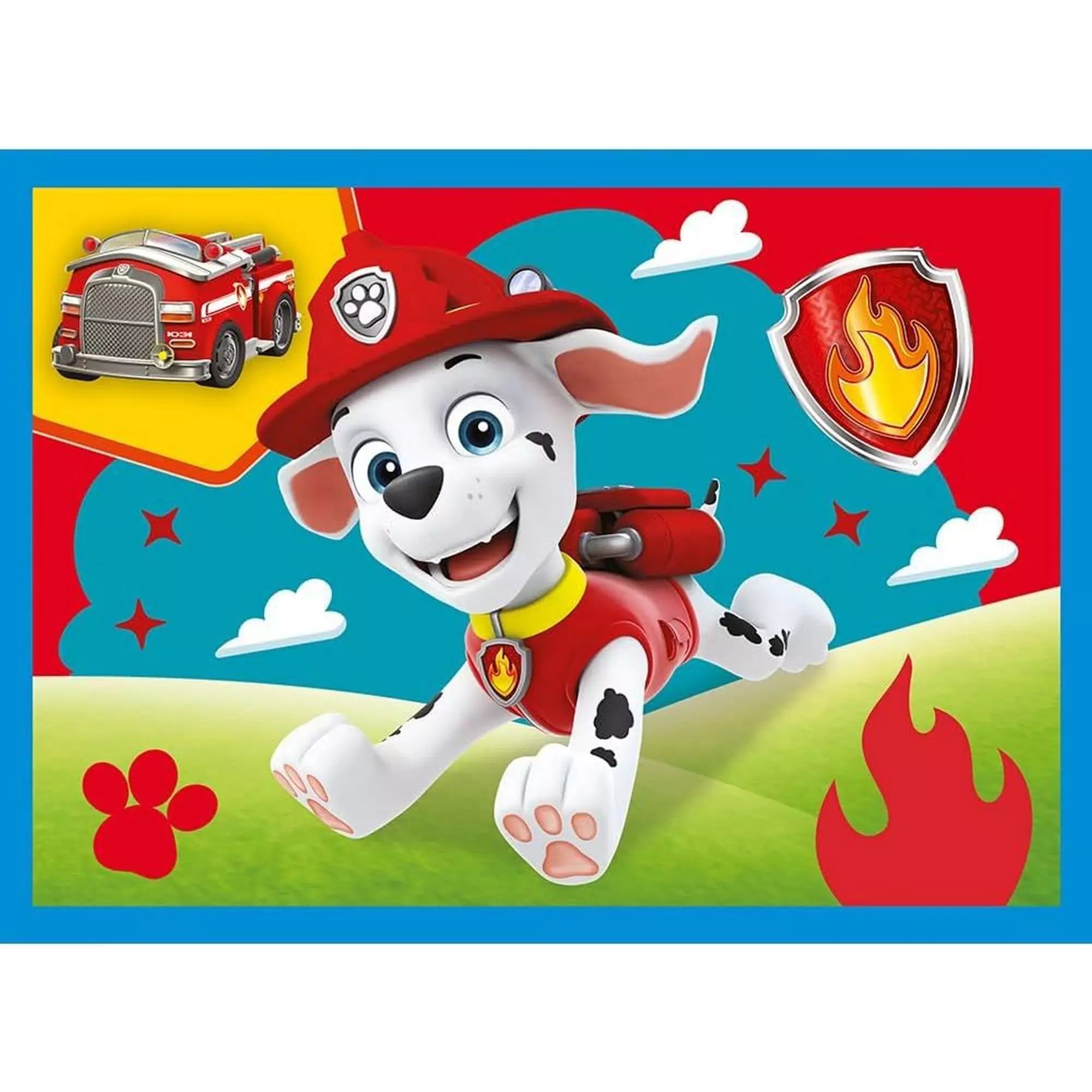 Marshall a Trefl Puzzle-ban: A Paw Patrol puzzle második darabja, amely Marshall tűzoltót ábrázolja, amint a tűzoltóautójával száguld.