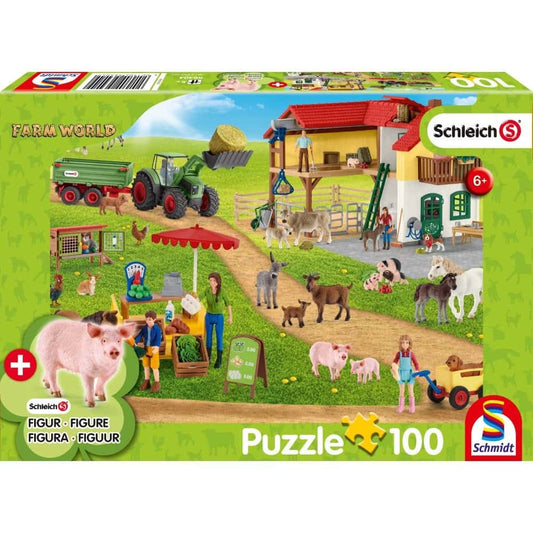 Farm és piactér, 100 darabos puzzle + Ajándék Állatfigurával