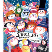 A Sapka, sál! – Téli versek könyv színes borítója vidám, téli ruhás gyerek- és mesefigurákkal, hóesésben.