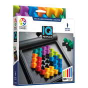 Smart Games IQ Perplex logikai játék doboza, színes puzzle-darabokkal kitöltött rácsszerkezettel és 120 kihívást jelző grafikával.
