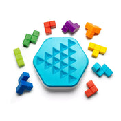 Smart Games Zig Zag Puzzler – játéktábla kék oldala és színes logikai elemek

