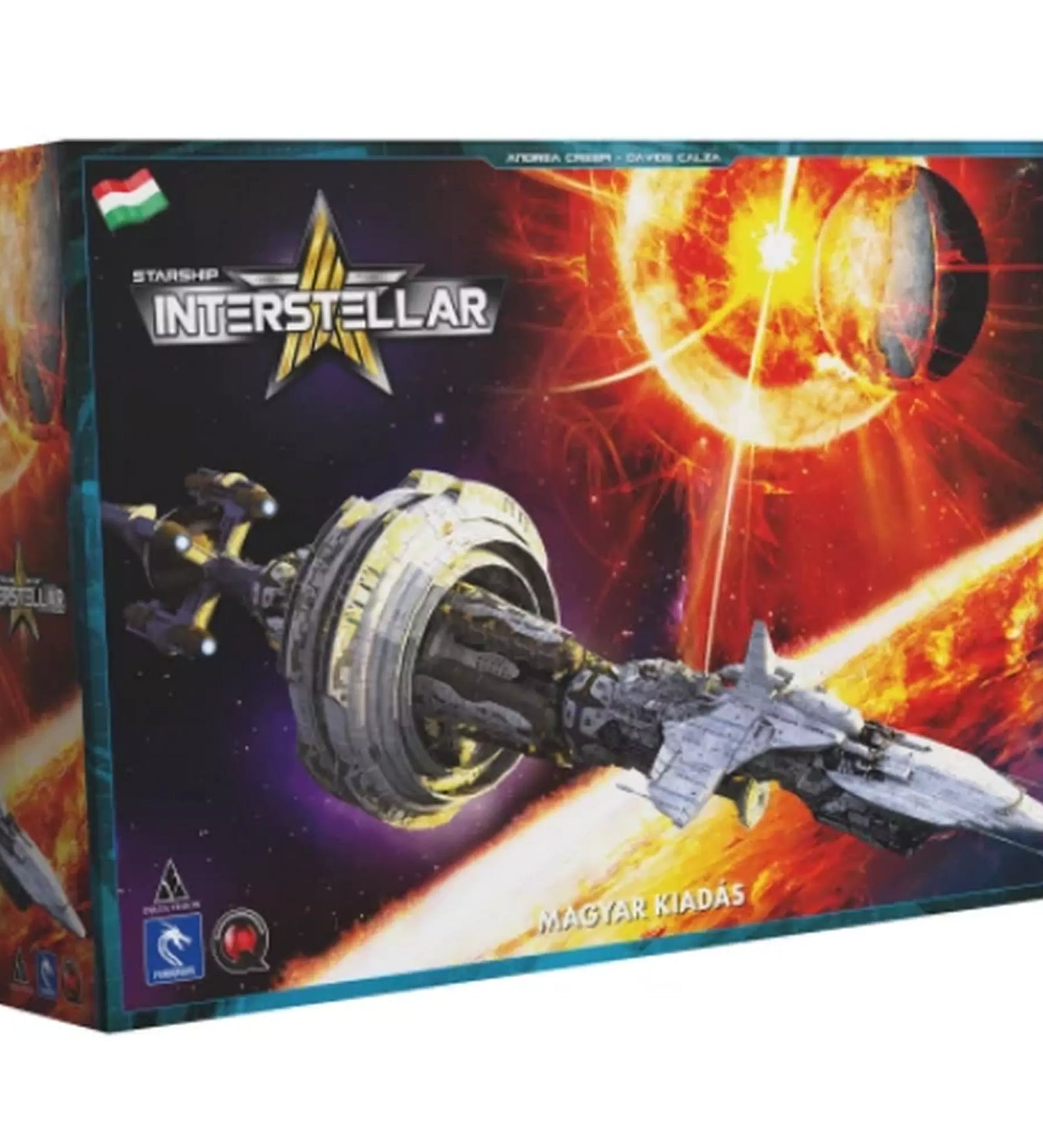 A Starship Interstellar stratégiai társasjáték látványos doboza egy futurisztikus űrhajóval és egy felrobbanó csillaggal.