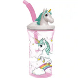 STOR: Pahar cu pai flexibil și figurină 3D unicorn, 360 ml