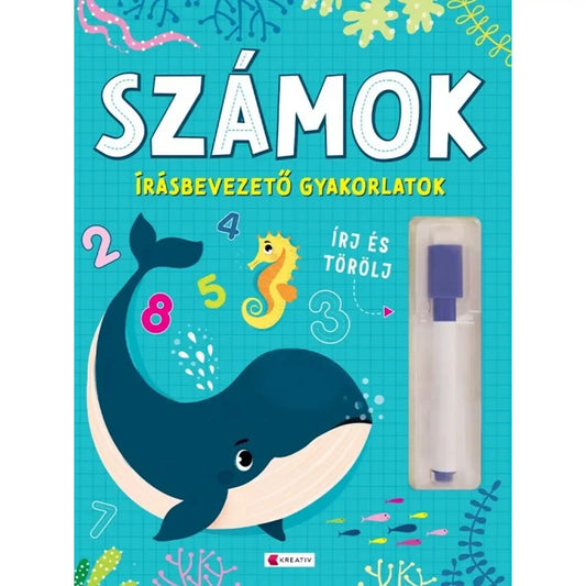 Számok – Írásbevezető gyakorlatok foglalkoztató borítója újraírható filctollal.