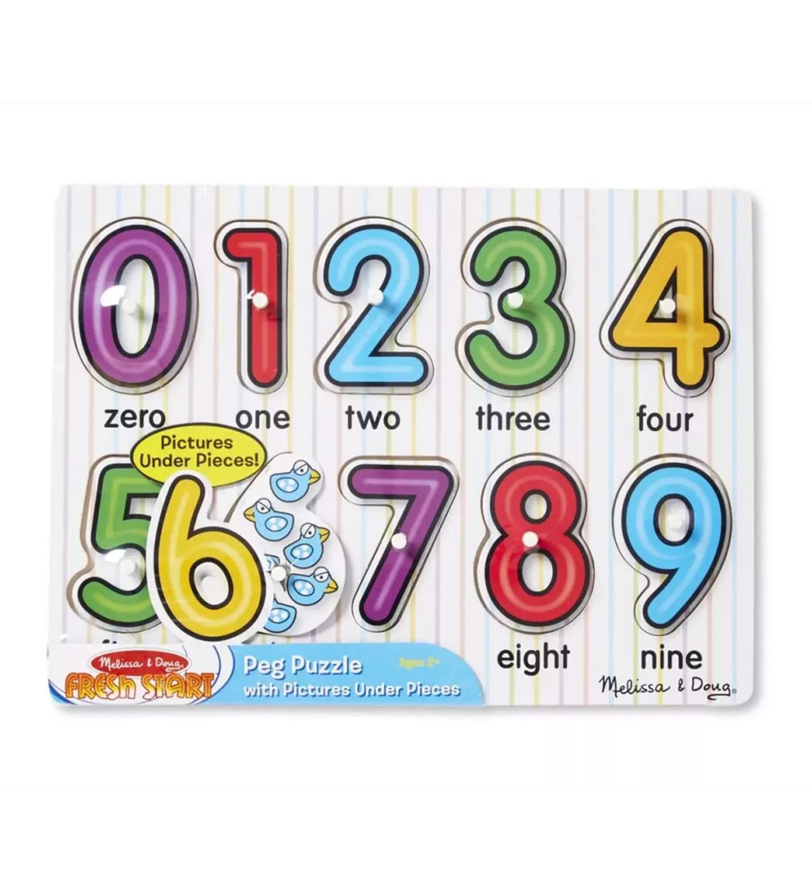 Számos Puzzle fogantyúval, Melissa & Doug – Színes fa puzzle számokkal 0-9 között, fogantyúval a könnyű használathoz.