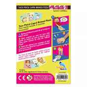 Taco Pisică Capră Brânză Pizza társasjáték hátoldala játékszabállyal és tartalomleírással