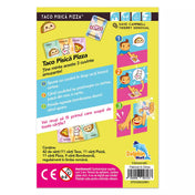 Taco Pisică Pizza társasjáték hátoldala játékszabály magyarázattal és tartalomleírással