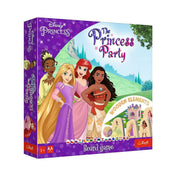 A Hercegnői buli társasjáték doboza Disney hercegnőkkel: Rapunzel, Ariel, Moana és Tiana látható a színes borítón.