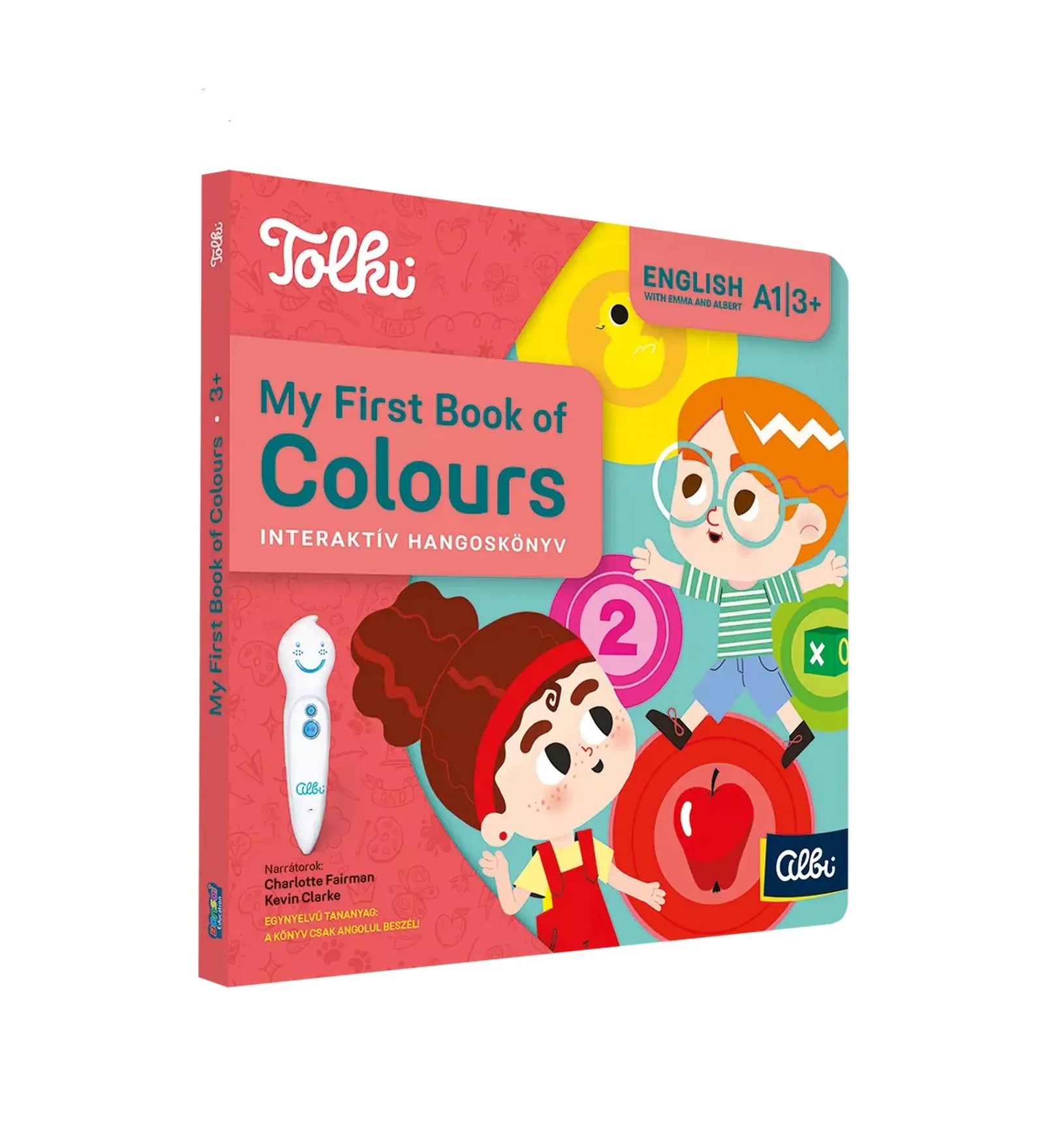 Tolki My First Book of Colours interaktív hangoskönyv doboza vidám, színes illusztrációkkal és tanuló tollal