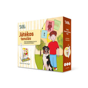 A Tolki Játékos tanulás készlet doboza, rajta a fiú és kutya illusztrációjával, valamint az elektronikus toll és a foglalkoztató könyv képeivel.