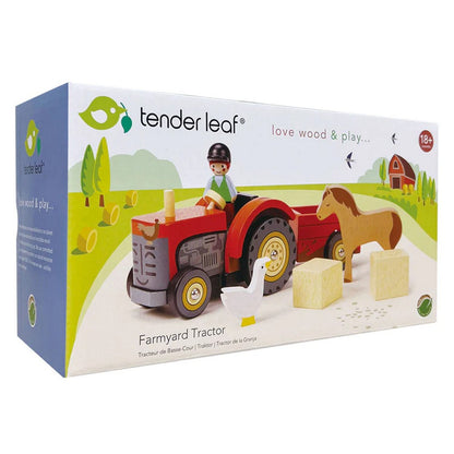 Traktor pótkocsival, prémium fából - Farmyard Tractor - 7 db - TL8485
