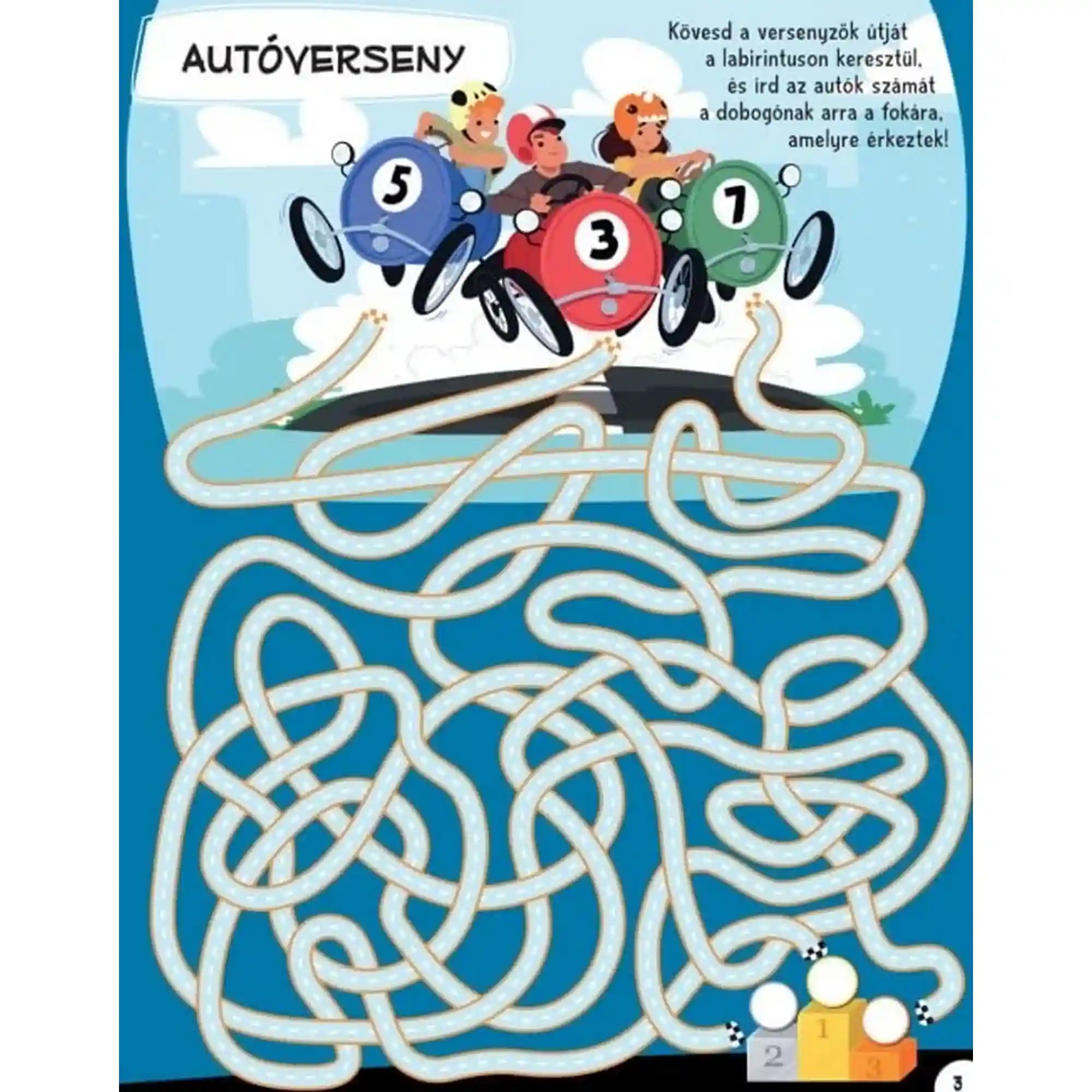 Vagány verdák foglalkoztató autóversenyes labirintus feladata.