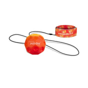 Waboba Bounceback Gradient narancssárga-piros Moon Ball labda fekete rugalmas zsinórral és narancssárga, mintás Bounceback csuklópánttal.