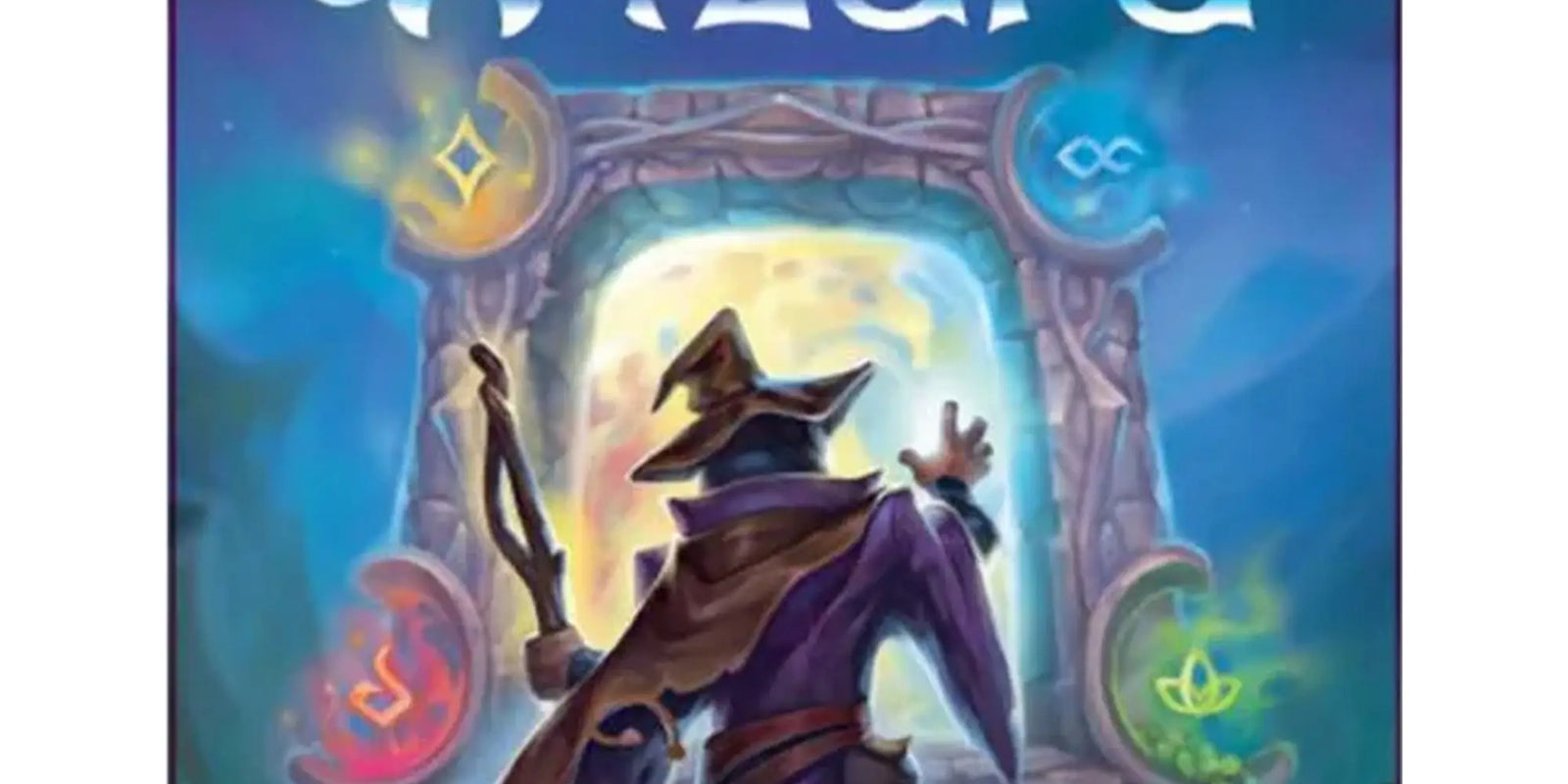 Wizard magyar nyelvű társasjáték doboza varázslóval, mágikus kapuval és misztikus fantasy grafikával.