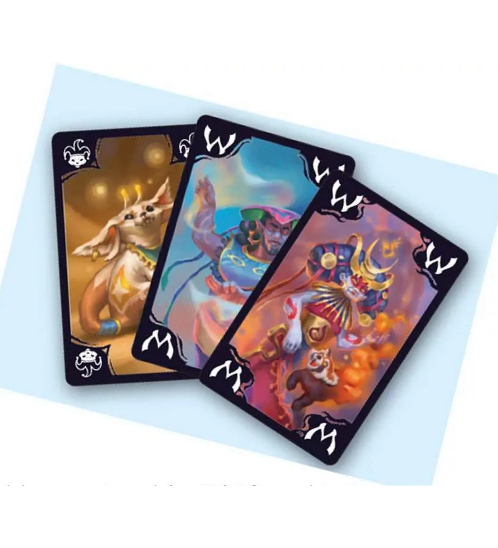 Wizard társasjáték fantasy illusztrációjú kártyái különböző mágikus lényekkel és karakterekkel.