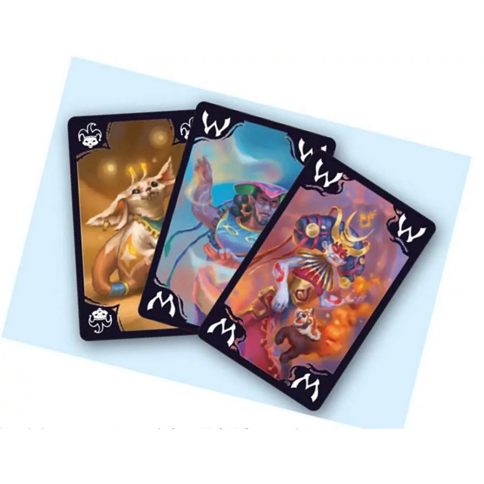 Wizard társasjáték fantasy illusztrációjú kártyái különböző mágikus lényekkel és karakterekkel.