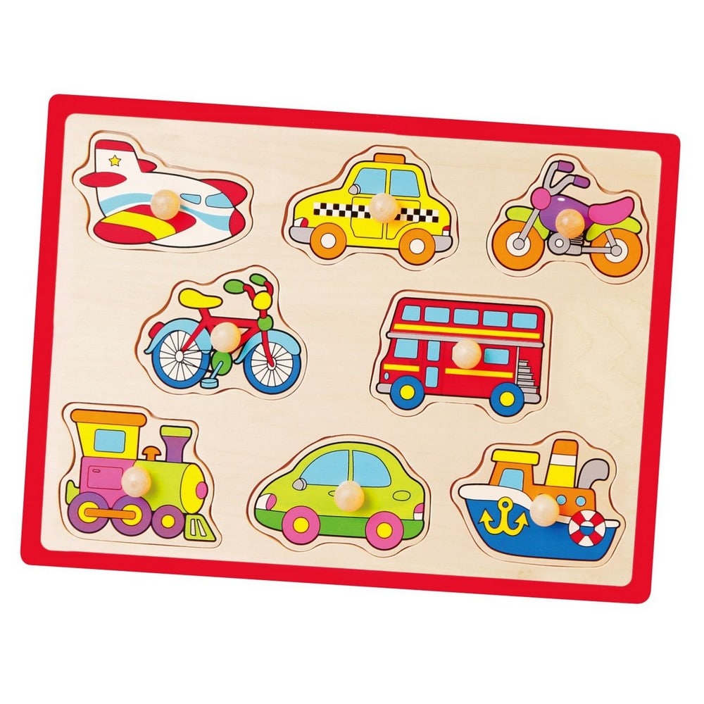 Fogantyús formaberakó puzzle fából, Járművek, Viga