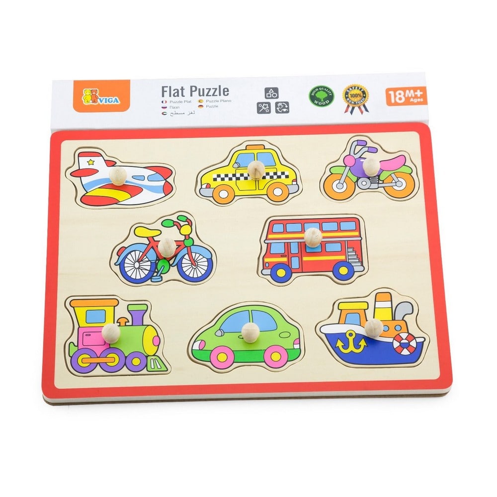 Fogantyús formaberakó puzzle fából, Járművek, Viga