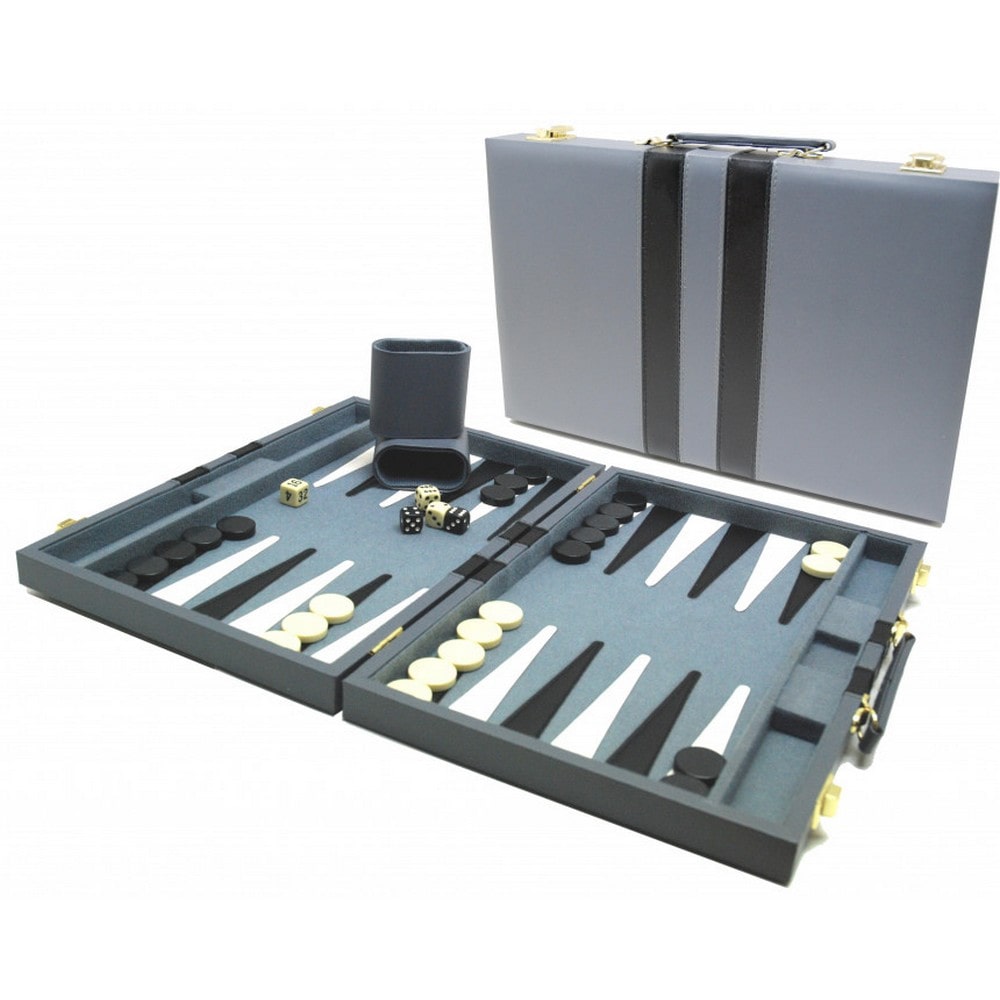 Backgammon - szürke műbőr koffer (38cm) - 604165