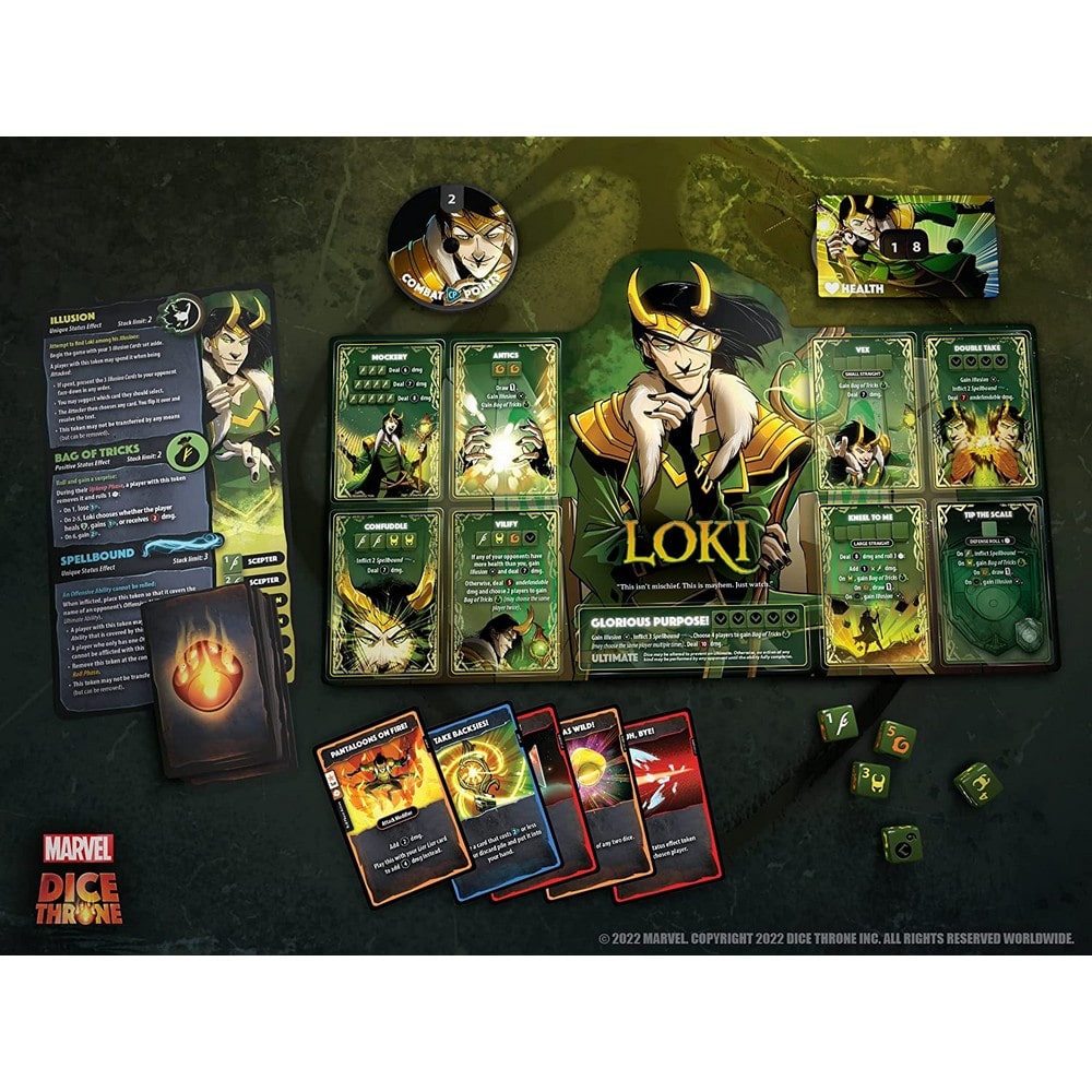 Marvel Dice Throne: Skarlát Boszorkány v. Thor v. Loki v. Pókember angol nyelvű társasjáték